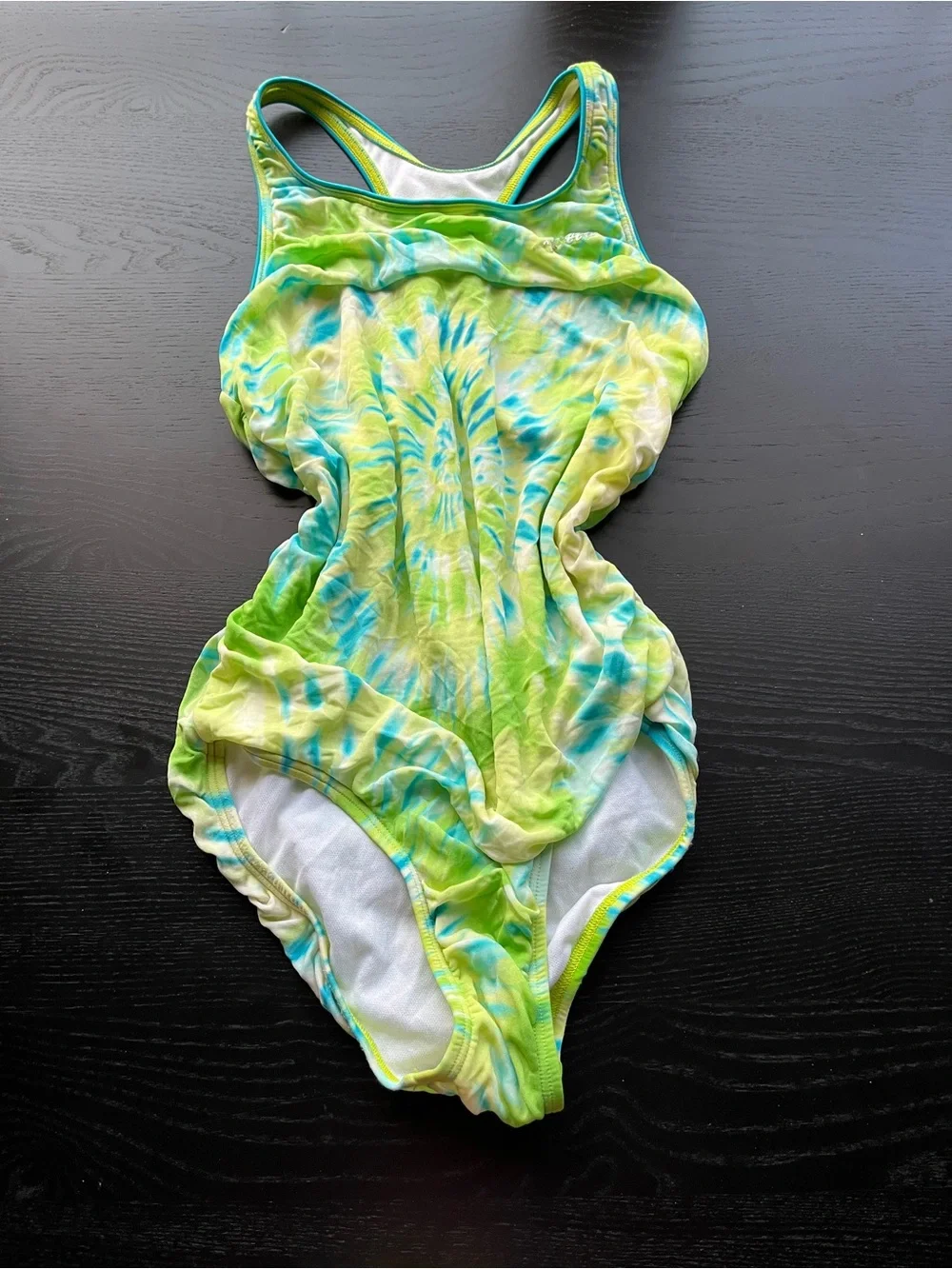 Speedo Girls Lime Green Blue Tie Dye One Piece Swimsuit Size 14 Athletic